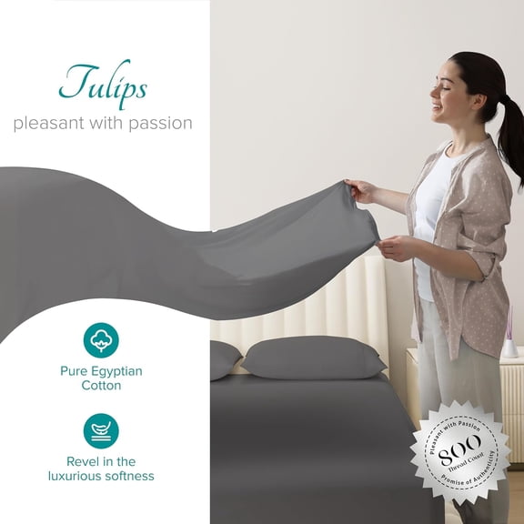 Egyptian Cotton Sheets Twin XL Size - 800 High Thread Count Egyptian Cotton Twin XL Sheet Sets (3 PC, Graphite Gray), Soft, Cooling, 16" Deep Pocket Sateen Weave Luxury Bed Sheet