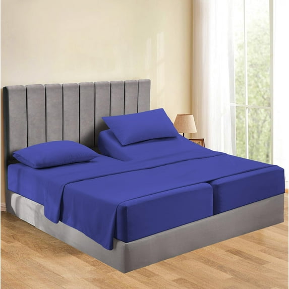 Egyptian Cotton Split Queen Sheets – 500 Thread Count, Ultra-Soft & Cozy, Easy Care, 16-18" Inch Deep Pocket, Split Queen Size, Royal Blue Solid
