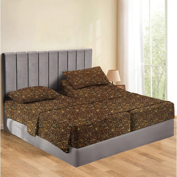 Egyptian Cotton Split Queen Sheets – 500 Thread Count, Ultra-Soft & Cozy, Easy Care, 19-21" Inch Deep Pocket, Split Queen Size, Leopard Print