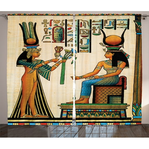 Ambesonne Egyptian Curtains 2 Panel Set, Old Egyptian Papyrus, 108" x 90", Multicolor