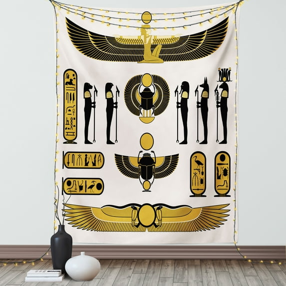 Egyptian Decor Wall Hanging Tapestry, Illustration of Old Historical Egyptian Spirit Symbol Myth Icons Mummy Ra Sun Art, Bedroom Living Room Dorm Accessories, 60 X 80 Inches, by Ambesonne