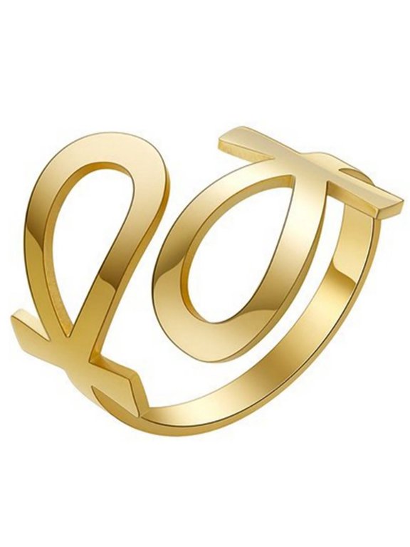 Egyptian Double Ankh Ring Gold Stainless Steel Spiritual Life Symbol Wrap Band