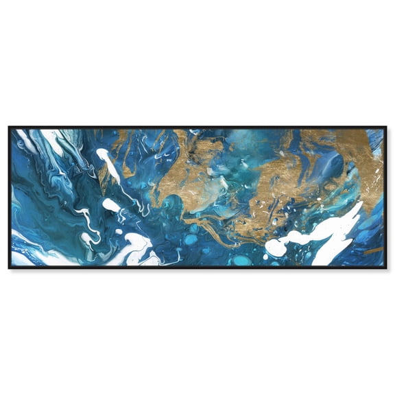 Egyptian Eye Blue Panoramic Canvas Abstract Wall Decor by Art Remedy, Black Frame, 54x20