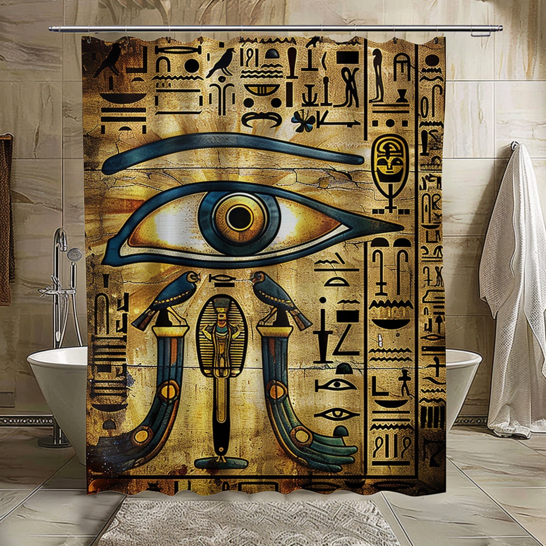 Egyptian Eye of Horus Shower Curtain with Ancient Symbols Bathroom ...