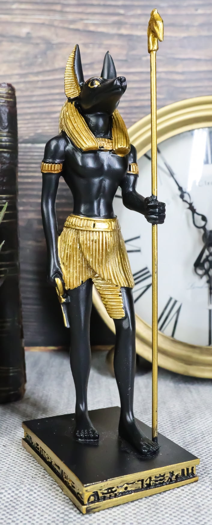 Anubis Black and Gold Resin Egyptian God Statue, 8.5 inches