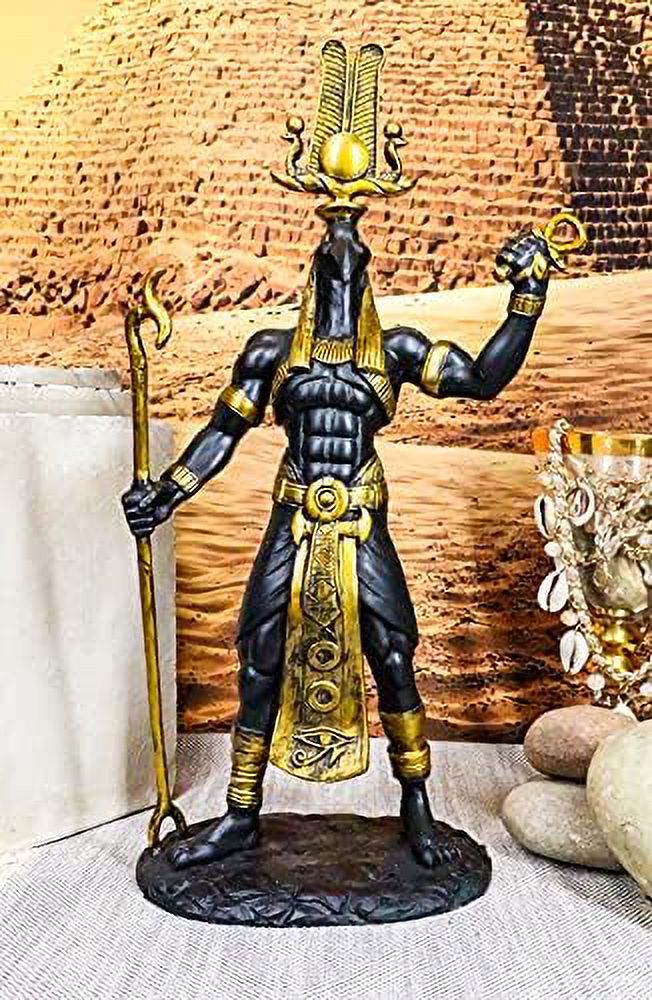 Egyptian God Headed Thoth Holding Was Ankh Statue 12" Tall Deity Patron