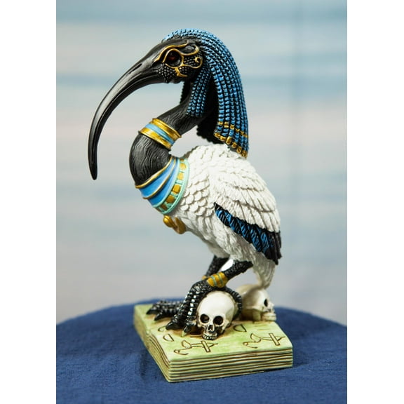 Egyptian God Ibis Headed Thoth White Flamingo Standing On Skull And Book Statue