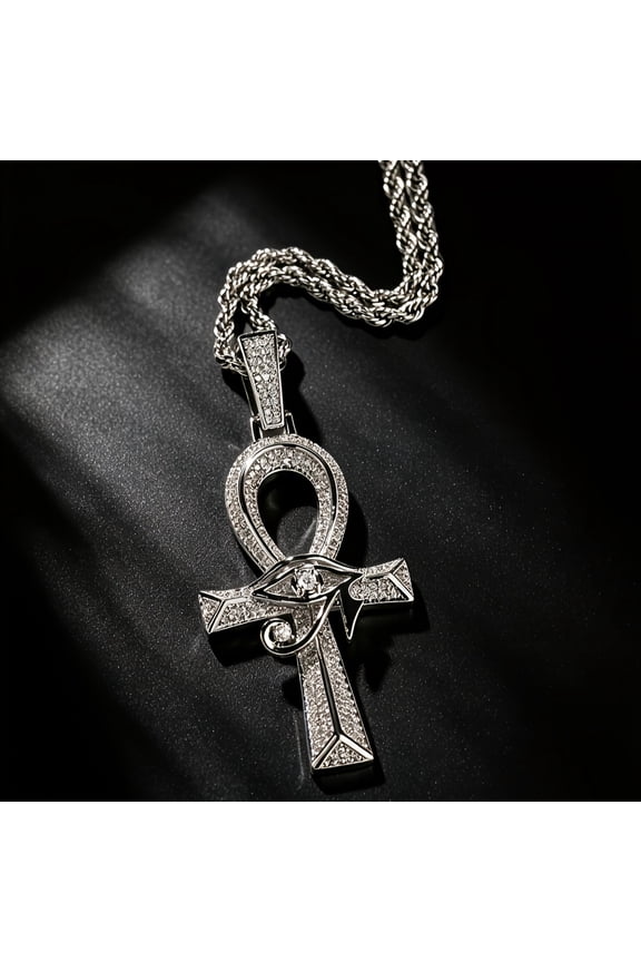 [Egyptian God Necklace] 18K Gold Plated Men's Egyptian God Necklace - Horus Eye And Ankh Cross Charm with 5A Zirconia, Wear-Resistant Ornament, Ideal Present for Festival And Da Personalized Necklace