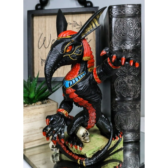 Egyptian God Of War Chaos Desert Seth On Hieroglyphic Base With Skulls Statue