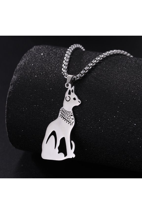 Egyptian Goddess Cat Bastet Necklaces for Men Ancient Egypt Animal 14K Yellow Gold Necklace Choker Box Chain Jewelry