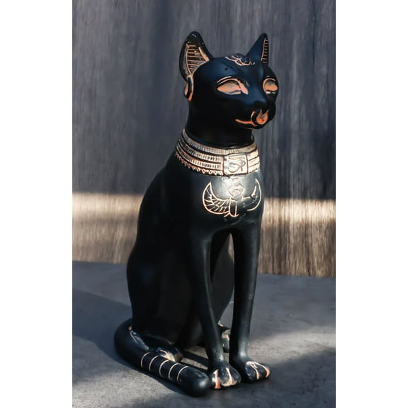 Egyptian Goddess Of Fertility Bastet Cat Figurine In Rustic Clay Antique Finish