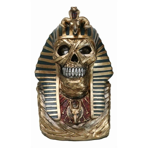 Egyptian Golden King TUT Sarcophagus Mummy Skull with Nemes Bust Figurine