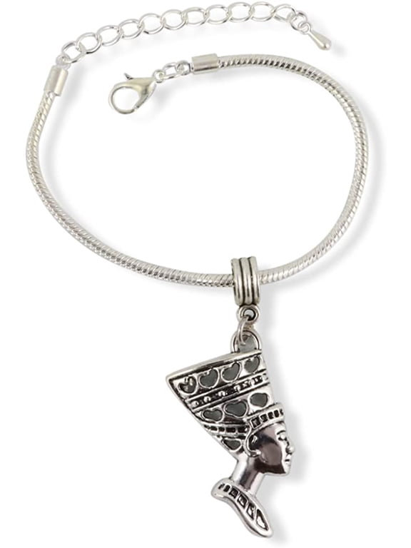 Egyptian Head Bust Snake Chain Charm Bracelet