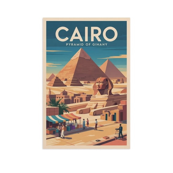Egyptian Heritage Classic Poster Retro Cairo Cityscape with Markets & Historic Landmarks Print Poster