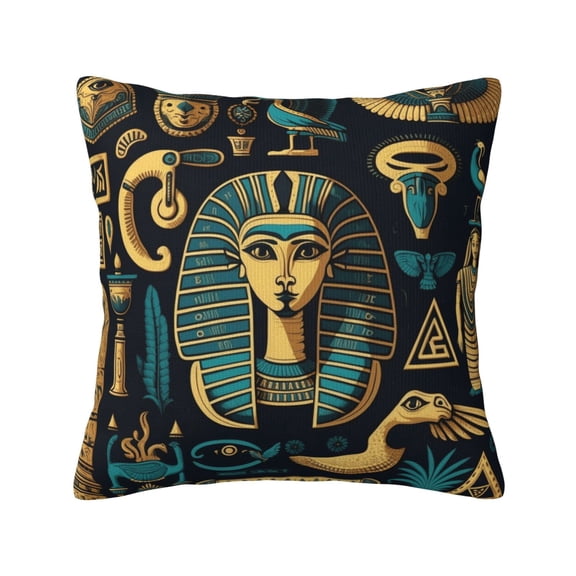 Egyptian Hieroglyphs Mascots Symbols Retro Throw Pillow Covers 18x18 Inch Decorative Case Cushion Pillowcase for Couch Sofa Bed Bedroom Living Room