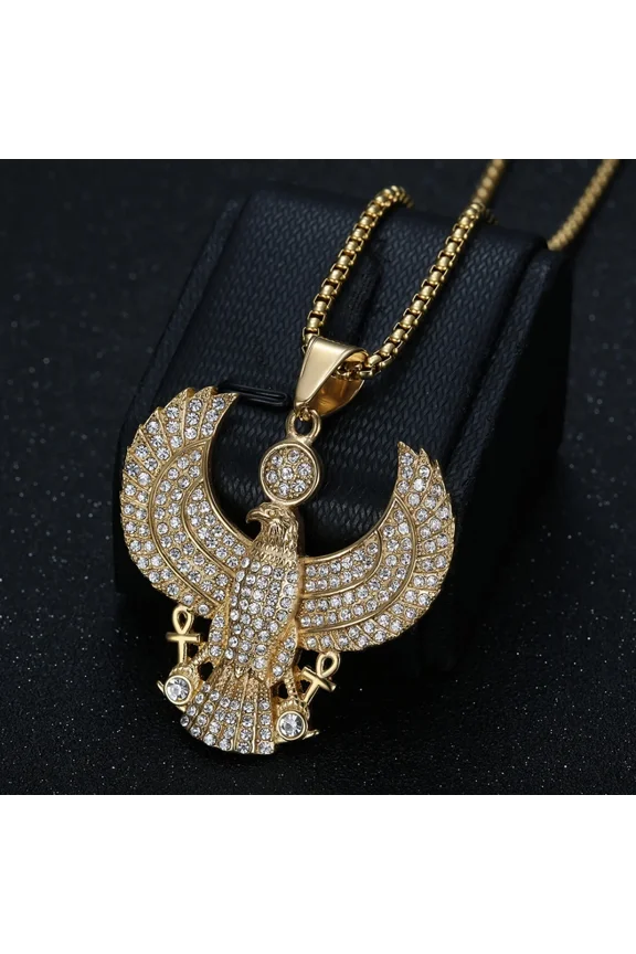 Egyptian Iced Out CZ Ankh Cross Eagle Pendant 14K Gold Pharaoh Cobra Necklace for Women Men Ancient Egypt Fashion Jewelry