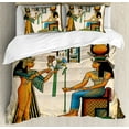 thumbnail image 1 of Egyptian King Size Duvet Cover Set, Old Egyptian Papyrus Depicting Queen Nefertari with Historical Empire Artwork, Decorative 3 Piece Bedding Set with 2 Pillow Shams, Multicolor, by Ambesonne, 1 of 2