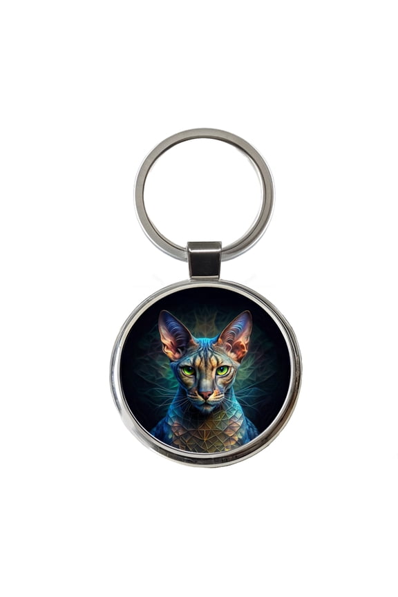 Egyptian Mau Cat Abstract Art Metal Round Keychain