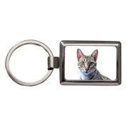 Egyptian Mau Cat Illustration Metal Rectangle Keychain