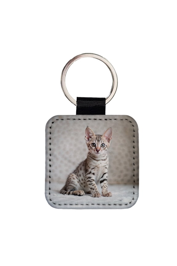 Egyptian Mau Cat Kitten Photo Faux Leather Square Keychain