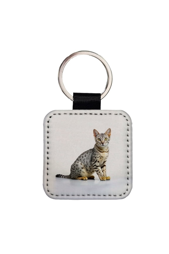 Egyptian Mau Cat Photo Faux Leather Square Keychain