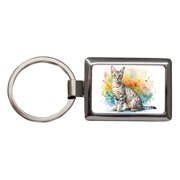 Egyptian Mau Cat Watercolor Style Metal Rectangle Keychain