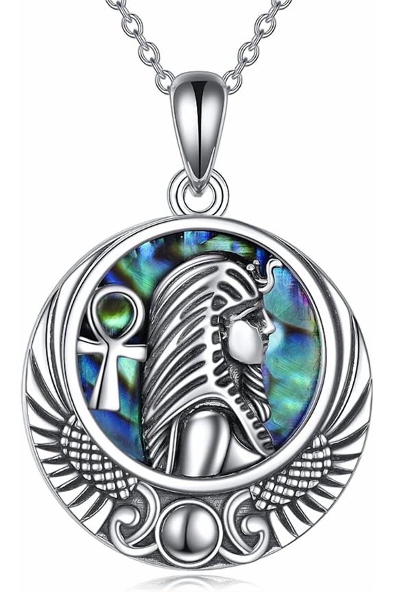 Egyptian Necklace Sterling Silver Egypt God Pendant Abalone Shell Egypt Jewelry Gifts for Women Men
