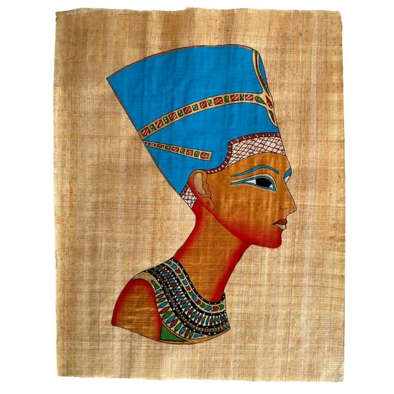 Egyptian Papyrus Painting, Nefertiti Ancient Egyptians Sun Queen, Hand Painted Papyrus Wall Art Beautiful Woman, Historical Gifts 13x17 Inches