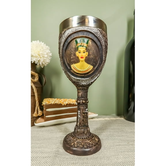 Egyptian Pharaoh King Tut & Queen Nefertiti Wine Goblet Chalice 6oz Nile Dynasty