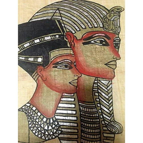 Egyptian Pharoh King Tut Tutankhamun and Nefertiti Papyrus Art Hand Painted Ancient Egyptian Home Decor Painting 12" x 16" New
