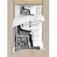 thumbnail image 1 of Egyptian Print Duvet Cover Set, Antique Era Egypt Pharaoh King Pose with a Bird Hawk Sketch Image, Decorative 2 Piece Bedding Set with 1 Pillow Shams, Twin Size, Black and White, by Ambesonne, 1 of 3