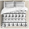 thumbnail image 1 of Egyptian Print Duvet Cover Set, Hieroglyphics with Anubis Traditional Cultural Mummy After Life Art, Decorative 3 Piece Bedding Set with 2 Pillow Shams, King Size, Black White, by Ambesonne, 1 of 3