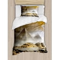 thumbnail image 1 of Egyptian Print Duvet Cover Set, Storm Clouds over Pyramids Photo of Culture Eastern Art, Decorative 2 Piece Bedding Set with 1 Pillow Shams, Twin Size, Cream Orange, by Ambesonne, 1 of 3