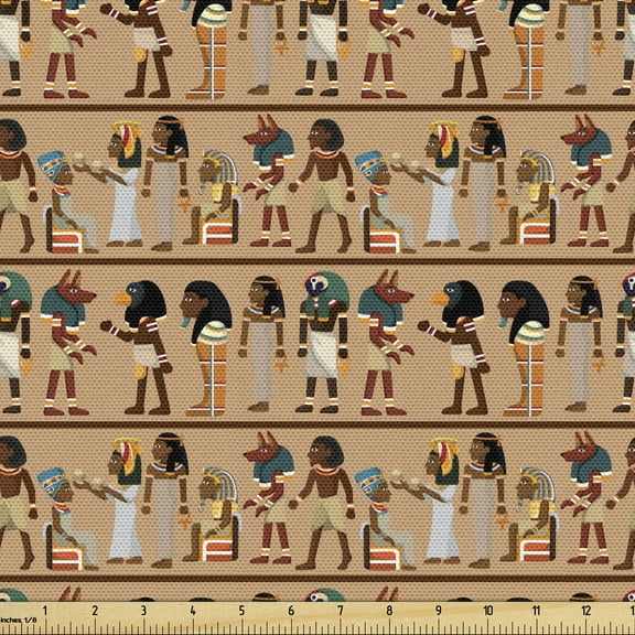 Ambesonne Egyptian Fabric by the Yard Upholstery, Egyptology Cartoon, 3 Yards, Multicolor