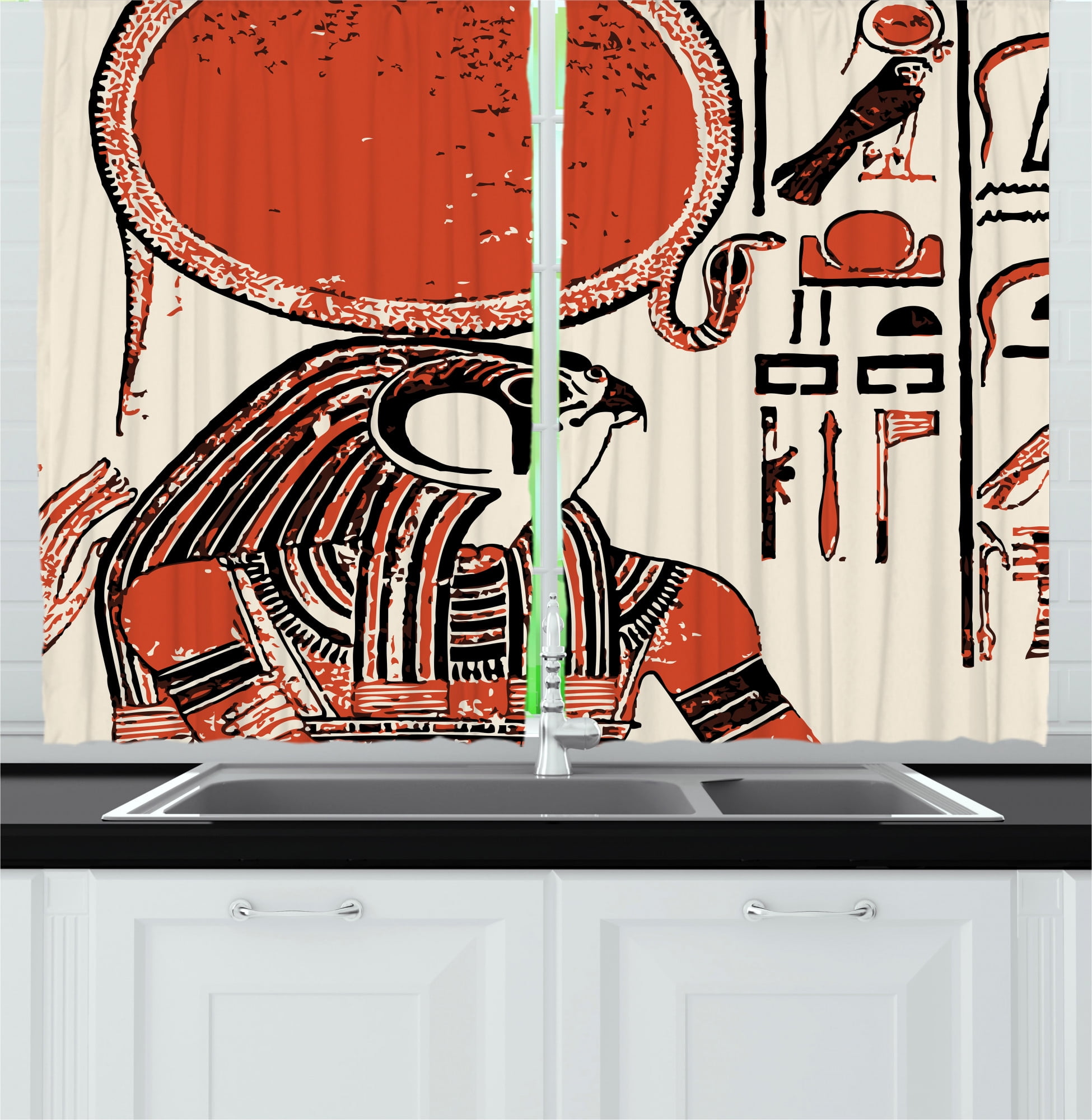 Egyptian Print Kitchen Curtains, Papyrus with Graphic with Egyptian