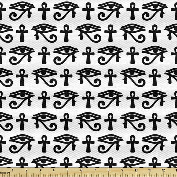 Egyptian Print Sofa Upholstery Fabric by the Yard, Egyptian Hieroglyphic Pattern Eye Motif Vintage Illustration, Decorative Fabric for DIY & Home Accents, 2 Yards, Black and White by Ambesonne