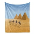 thumbnail image 1 of Egyptian Print Soft Flannel Fleece Throw Blanket, Cartoon Illustration of Camel Riders in Desert with Pyramids, Cozy Plush for Indoor and Outdoor Use, 50" x 70", Pale Sky Blue Brown, by Ambesonne, 1 of 5