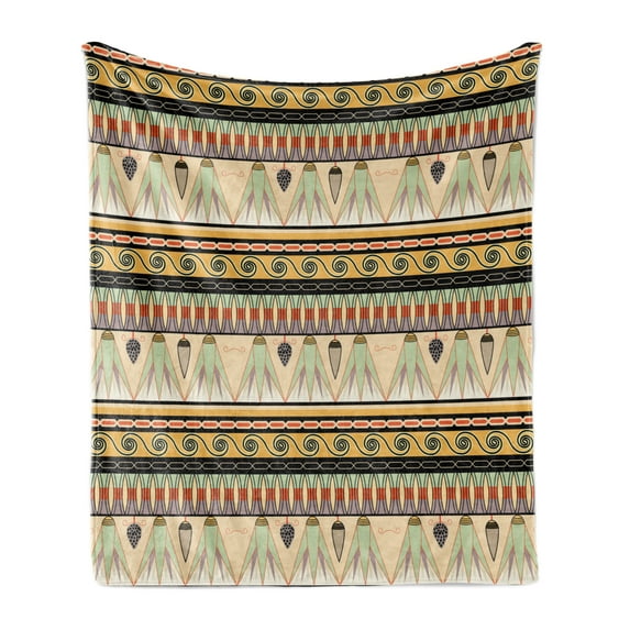 Egyptian Print Soft Flannel Fleece Throw Blanket, Colorful Abstract Borders Traditional Old Cairo Culture Indigenous Motifs, Cozy Plush for Indoor and Outdoor Use, 70" x 90", Multicolor, by Ambesonne