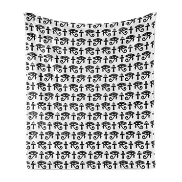 Egyptian Print Soft Flannel Fleece Throw Blanket, Egyptian Hieroglyphic Pattern Eye Motif Vintage Illustration, Cozy Plush for Indoor and Outdoor Use, 50" x 60", Black and White, by Ambesonne