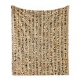 thumbnail image 1 of Egyptian Print Soft Flannel Fleece Throw Blanket, Hieroglyphs Grunge Pattern on Stripes Archeology History Language, Cozy Plush for Indoor and Outdoor Use, 50" x 60", Sand Brown Black, by Ambesonne, 1 of 5