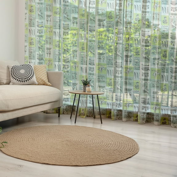 Egyptian Print Tulle Curtains with Rod Pocket, Historical Papyrus Manuscripts Inspired Hieroglyphs Animals, Sheer Drape for Wedding Party 2 Panels, 7 Sizes, Reseda Green, by Ambesonne