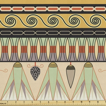 Ambesonne Egyptian Fabric by the Yard Upholstery, Abstract Indigenous, 5 Yards, Multicolor