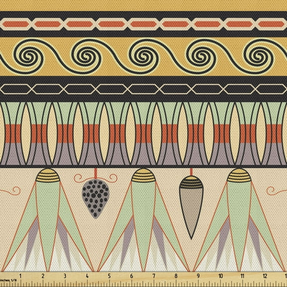 Ambesonne Egyptian Fabric by the Yard Upholstery, Abstract Indigenous, 5 Yards, Multicolor