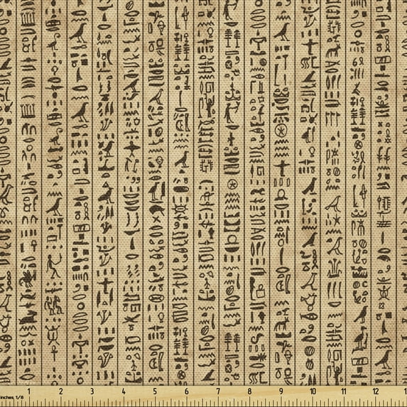 Ambesonne Egyptian Fabric by the Yard Upholstery, Ancinet Hieroglyphs, 2 Yards, Sand Brown Black