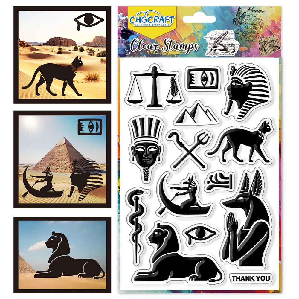 Egyptian Pyramid Elements Clear Stamps Black Cat and Snake Pattern ...