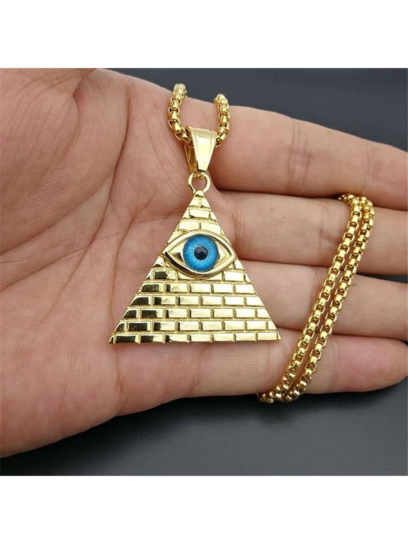 Egyptian Pyramid & Eye of Providence Pendant Necklace for Men & Women, 14K Gold Filled Jewelry for Casual Occasions, Captivating AncientThemed Statement Piece