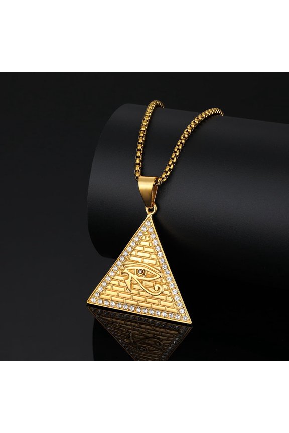 Egyptian Pyramid Eye of Horus Pendant Necklace Male 14K Yellow Gold Amulet Necklaces For Men Egypt Jewelry Gift D154