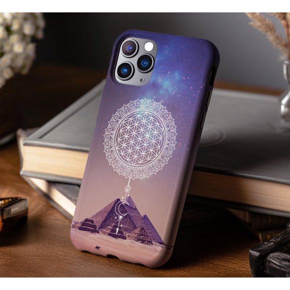 Egyptian Pyramid Ultra Flower of Life Tough Phone Case, Dual-Layer Protective Cover for iPhone