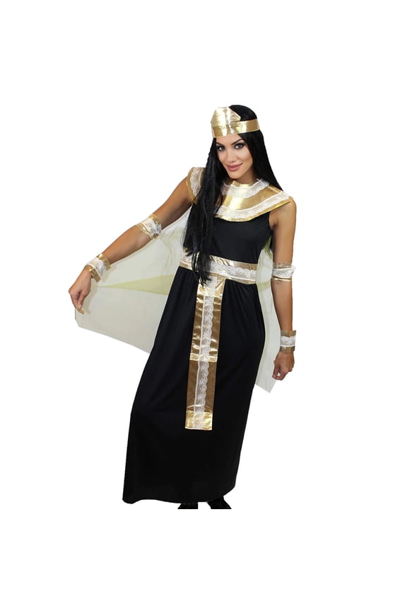 Adult Women Egyptian Queen Cleopatra Costume-Black and Gold Fancy Dress for Halloween & Cosplay
