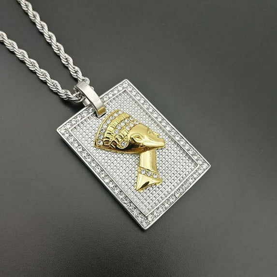 Egyptian Queen Nefertiti Pendant Necklaces for Women Men Jewelry 14K Yellow Gold Jewellery African Gift